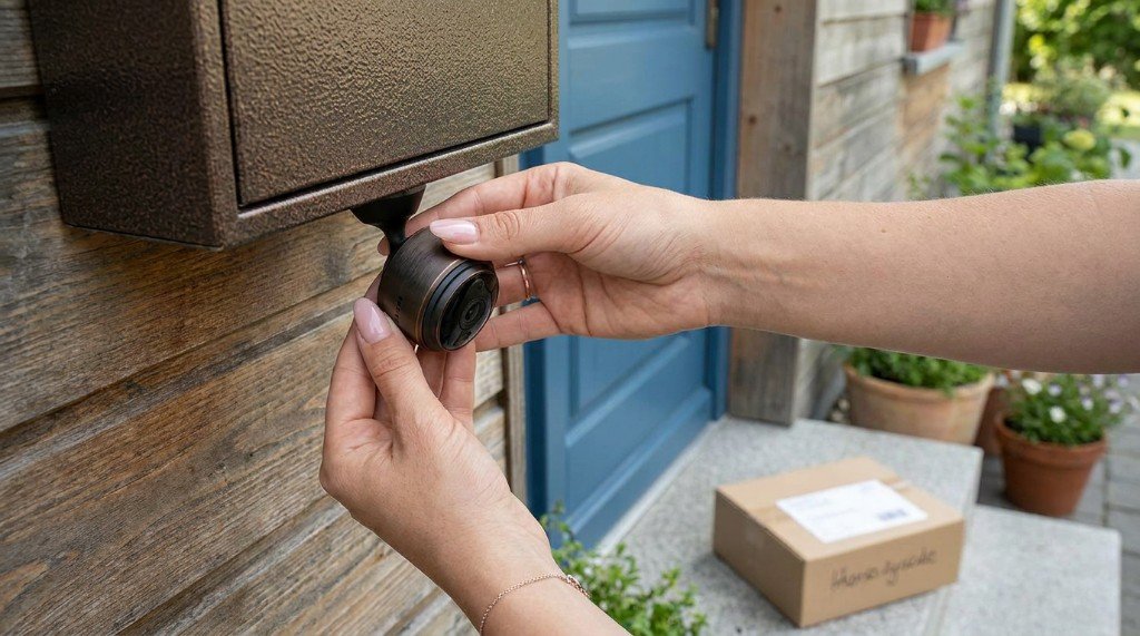 Instalación del sistema de alarma Ajax en la entrada del hogar – sensor colocado junto al buzón